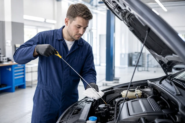 Motorraum-Inspektion in modern beleuchteter Werkstattumgebung